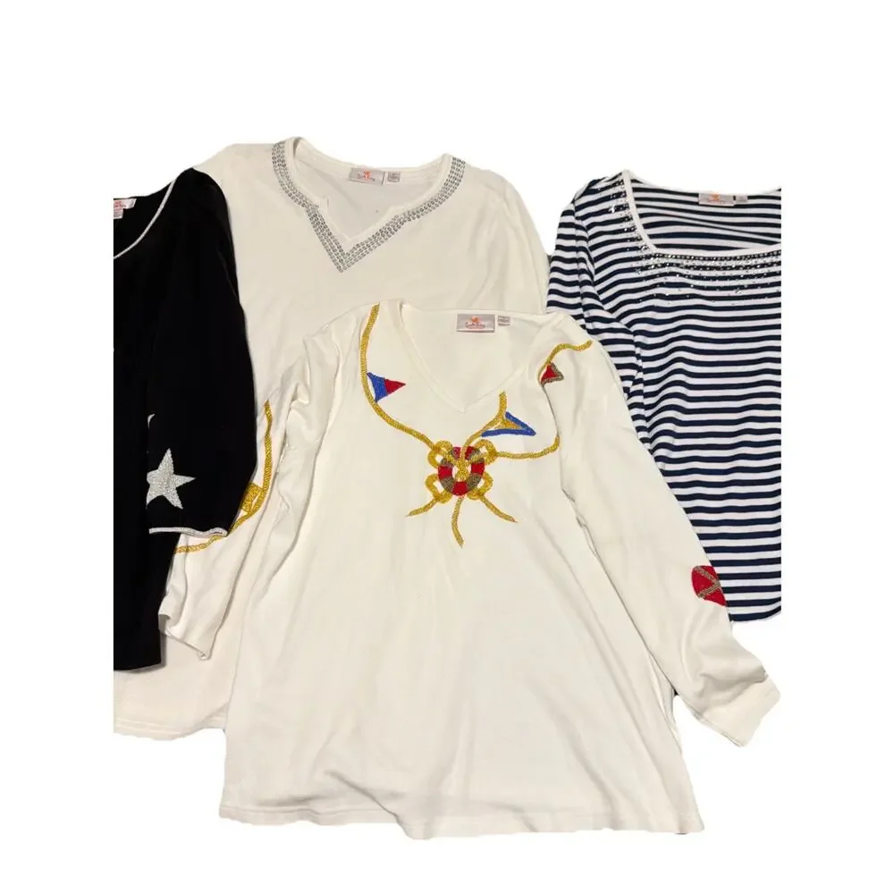 Quacker Factory Lot of 4 Women's XL Tops And Swim Cover Up Studded Nautical Star - Picture 3 of 15